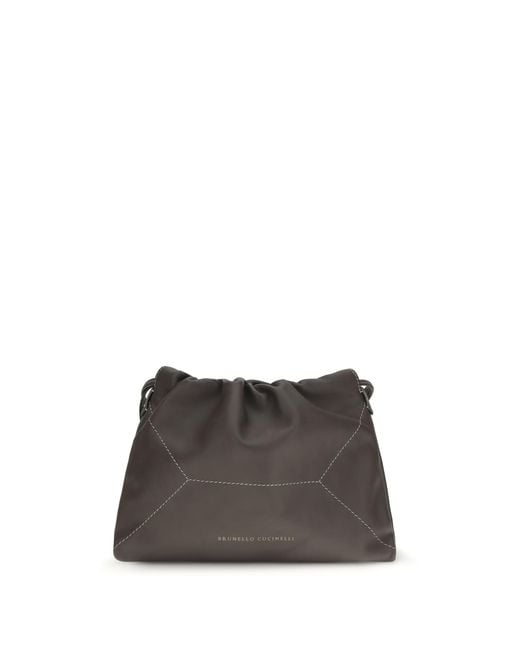 Brunello Cucinelli Gray Leather Shoulder Bag Calf Bos Taurus