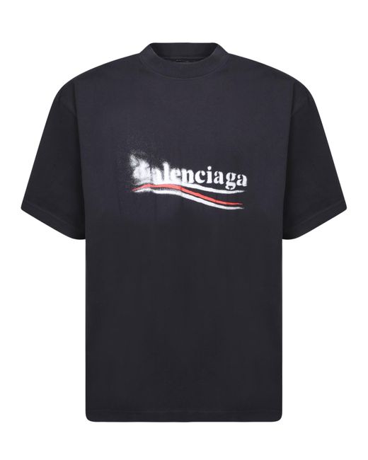 Balenciaga Blue Political Stencil Black T-shirt for men