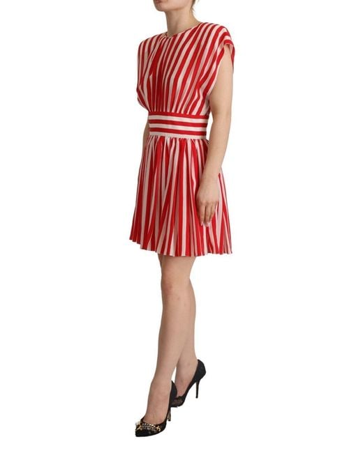 Dolce & Gabbana Red White Stripes Silk Mini A-line Dress