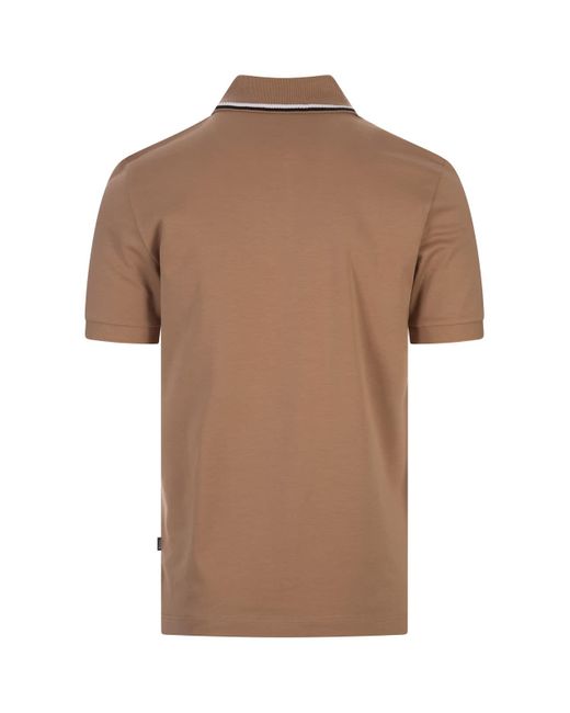 Boss Brown Slim Fit Polo Shirt With Striped Collar for men