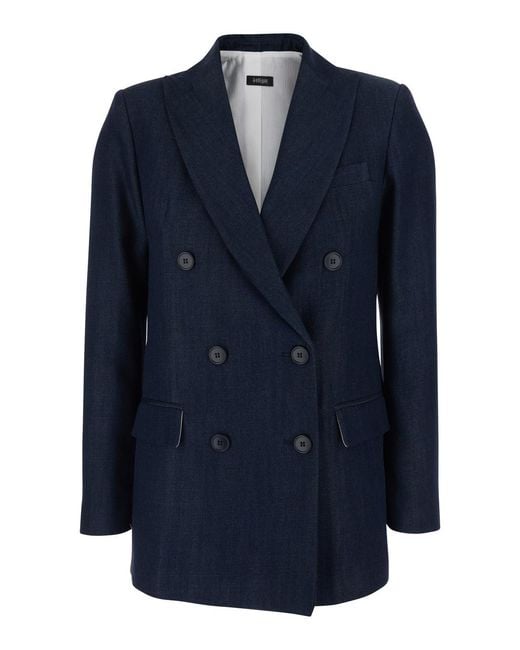 Le Plain Blue Double-Breasted Jacket With Peak Revers