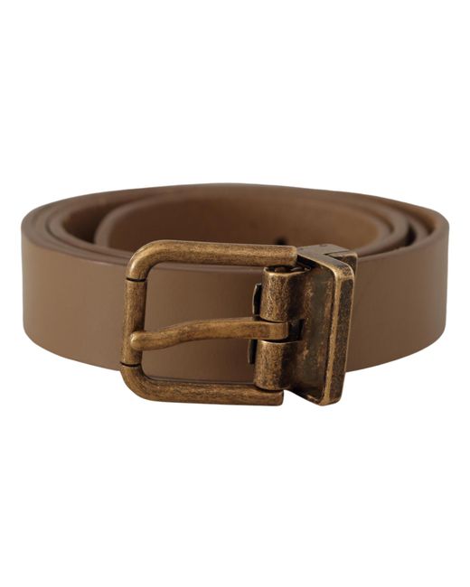 Dolce & Gabbana Brown Solid Leather Brass Buckle Classic Belt for men
