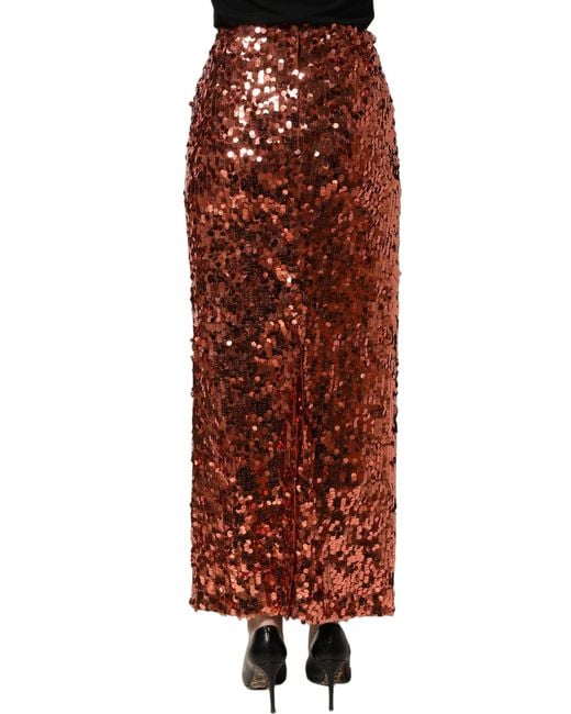 Dolce & Gabbana Red Sequin Highwaist Pencilcut Midi Skirt Nylon
