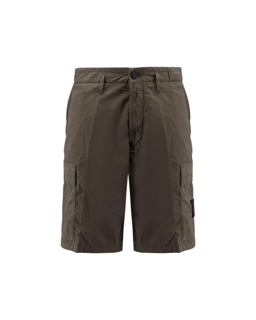 Stone Island Gray Stretch Cotton Shorts With Iconic Patch for men