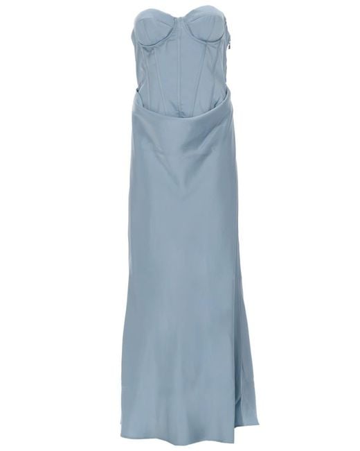 ROTATE BIRGER CHRISTENSEN Blue Embellished Recycled-Satin Halterneck Mini Dress