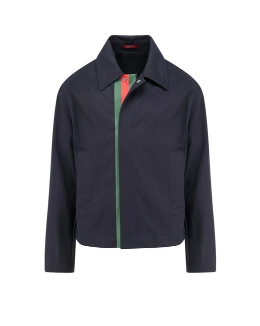 Gucci Blue Cotton Gabardine Jacket With Embossed Logo for men