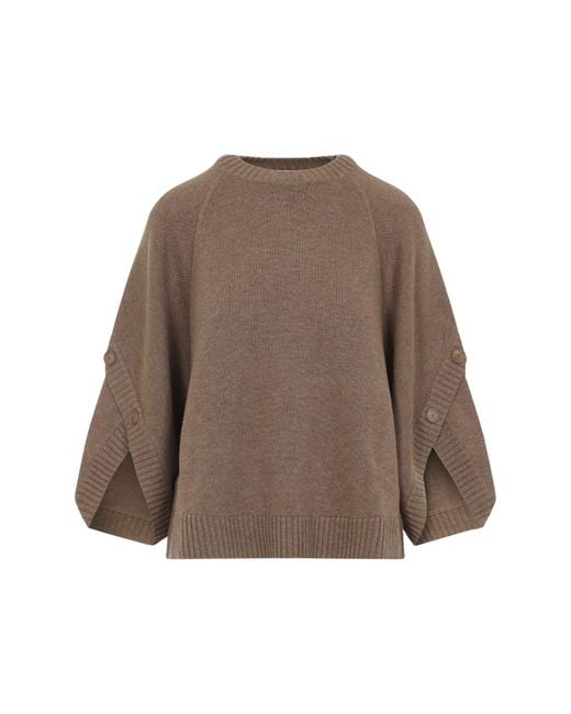 Max Mara Brown Virgin Wool Ampex Botton Sweater