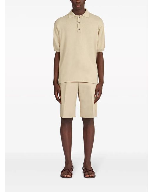 Ferragamo Natural Logo-Plaque Knitted Polo Shirt for men