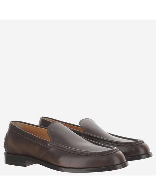 Tod's Brown Leather Loafers With Rear Studs