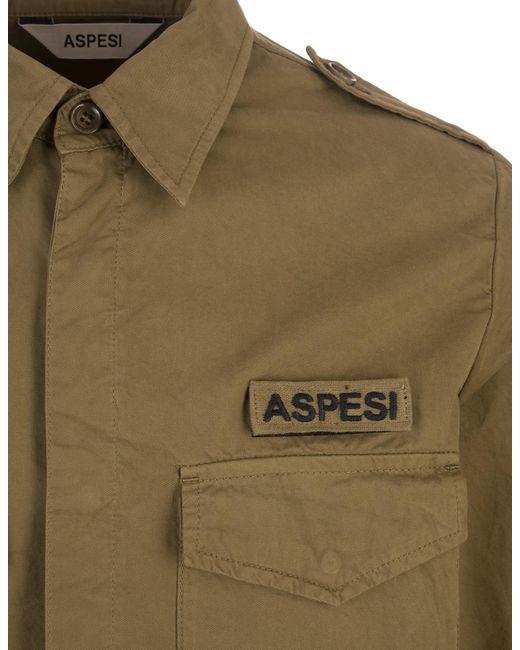 Aspesi Green Lichen Cotton Gabardine Military Shirt for men