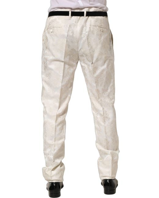Dolce & Gabbana Natural Floral Dress Formal Trouser Pants Polyester Acetate Nylon for men