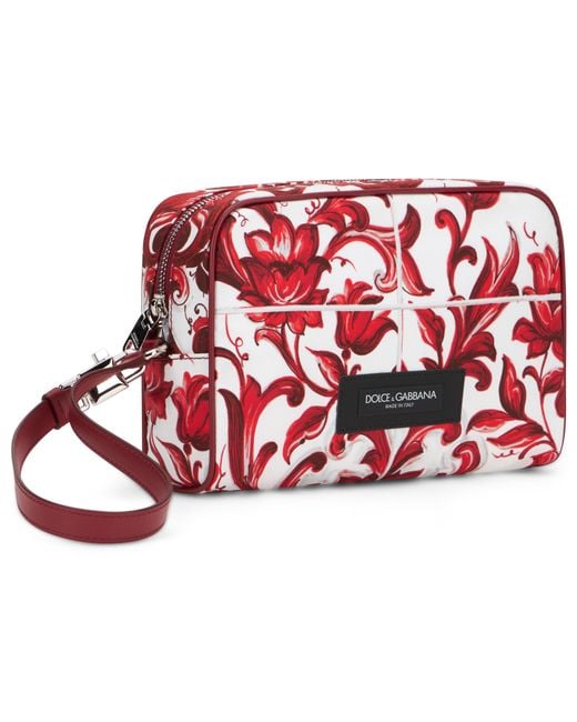 Dolce & Gabbana Red Clutch Bag Majolica Print Calfskin Wash for men