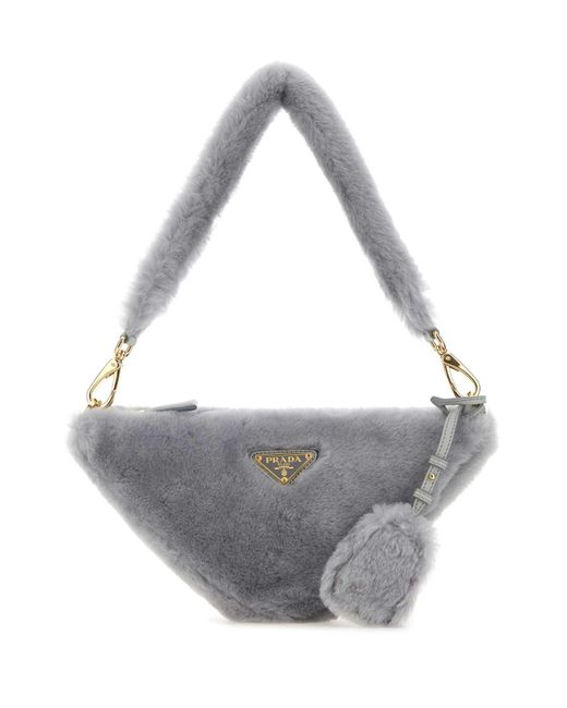 Prada Gray Shearling Triangle Handbag