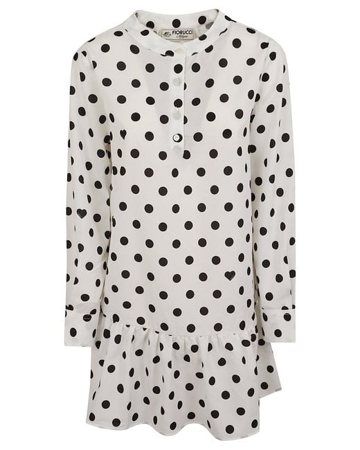 Fiorucci White Polka Dot Crepe De Chine Ruffled Mini Dress Polyester Abito