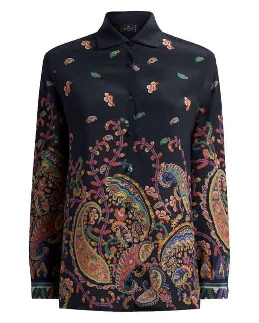 Etro Blue Floral Paisley Print Shirt