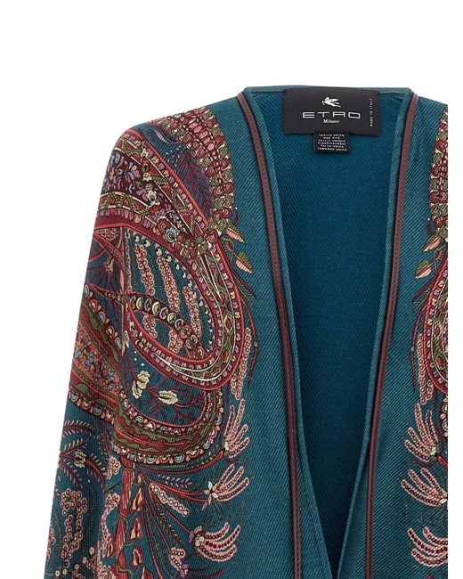 Etro Blue Floral Paisley Cape Capes