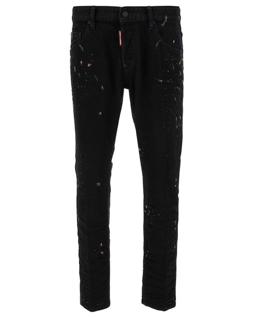 DSquared² 'skater' Black Five-pocket Jeans With Paint Stains In Stretch Cotton Denim Man for men
