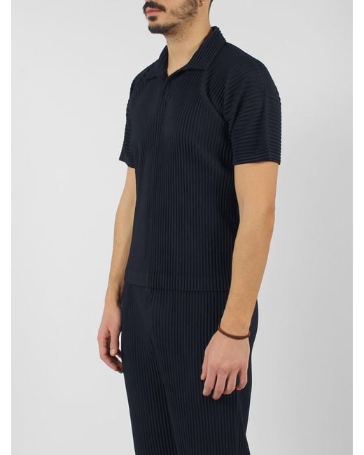 Homme Plissé Issey Miyake Blue Basic Pleated Polo Shirt for men