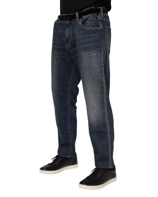 Dolce & Gabbana Blue Cotton Logo Plaque Slim Denim Jeans for men