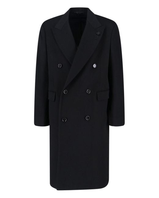 Lardini Black Double-Breasted Virgin Wool Coat for men