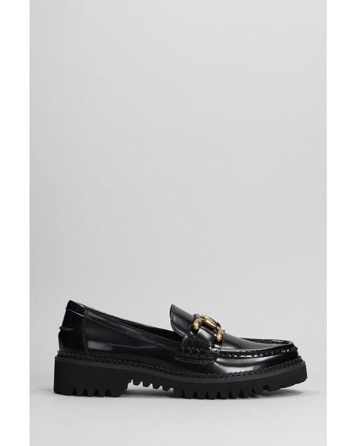 Bibi Lou Gray Loafers In Black Leather