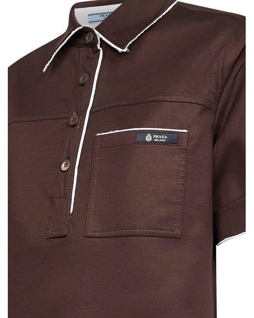 Prada Brown Ebony Lisle Cotton Polo Shirt Natural (Veg)