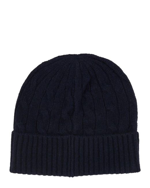 Polo Ralph Lauren Blue Cable-Knit Wool-Cashmere Beanie Wool Cashmere Hat