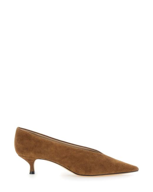 Le Monde Beryl Brown Mocha Suede Babouche Kitten Heel Pointed Pumps With Kitten Heel.<Br