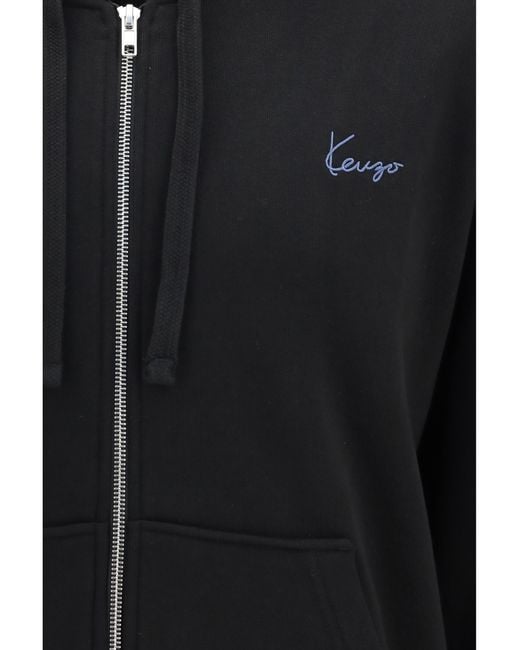 KENZO Black Kenzio Signature Embroidered Cotton Zip Hoodie Sweatshirts for men