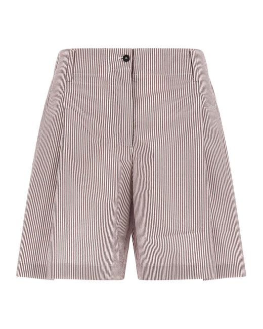 Brunello Cucinelli Gray Striped Cotton-Blend Shorts