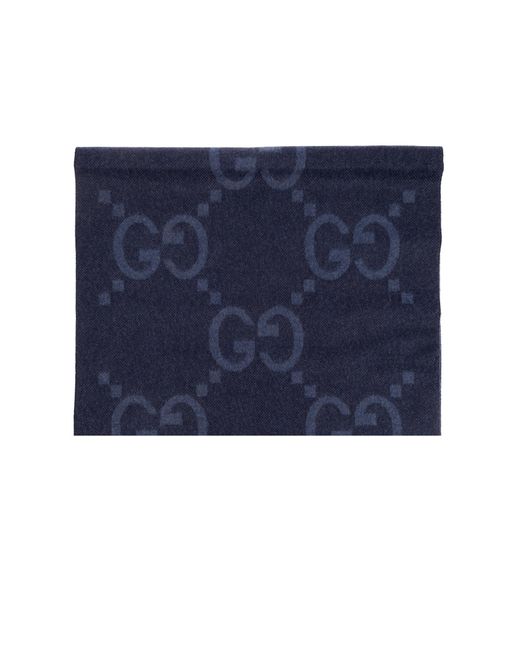 Gucci Blue Cashmere Scarf With Monogram for men