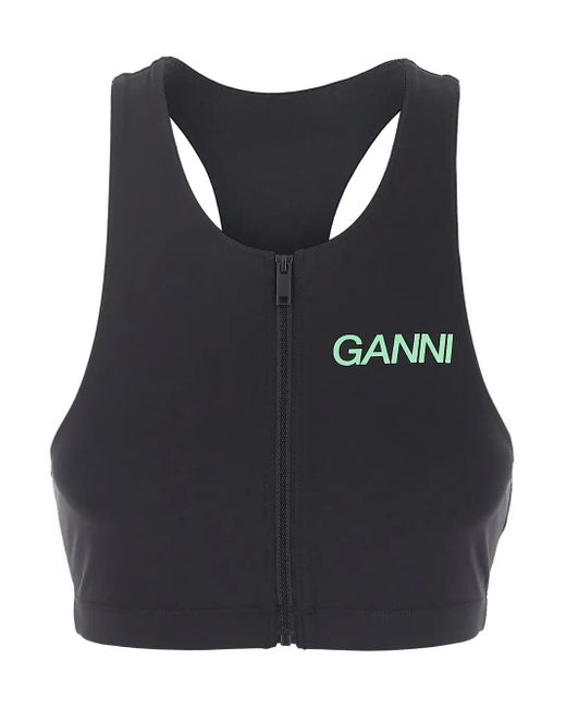 Ganni Black Racerback Logo Top