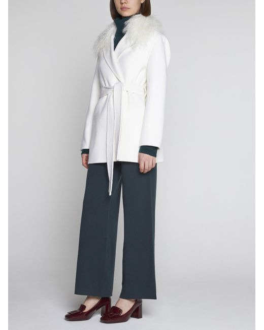 P.A.R.O.S.H. White Pleak Wool Belted Coat