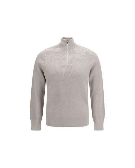 Brunello Cucinelli Gray Beige Cotton Sweatshirt for men