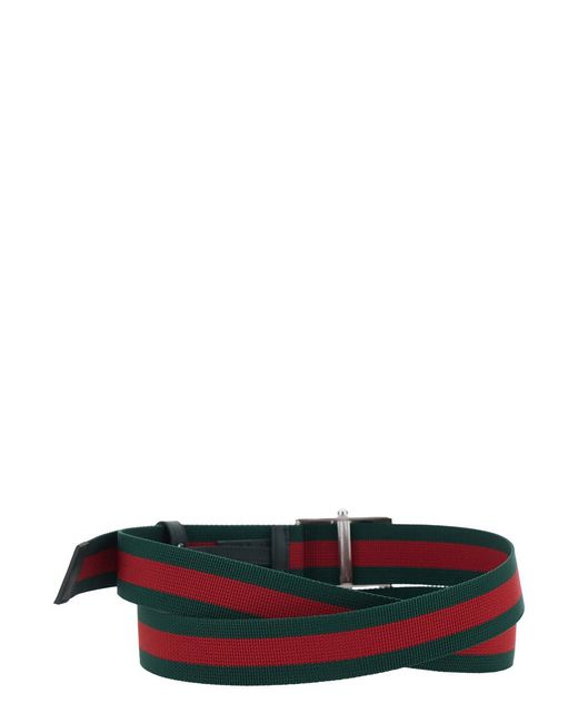 Gucci White Belt With Web Motif Canvas for men