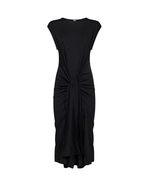 Totême Black Jersey Tie-Waist Midi Dress