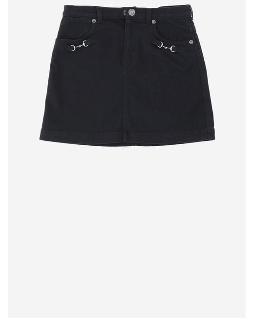 Gucci Black Cotton Stretch Skirt With Metal Buckles