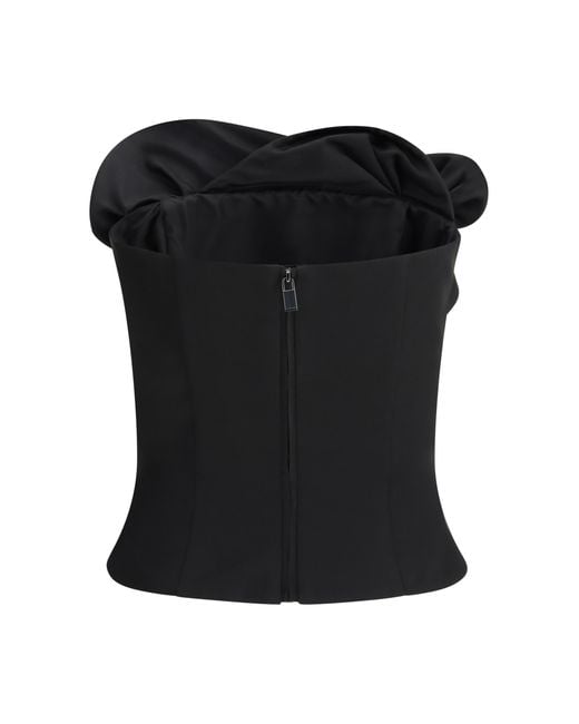 Magda Butrym Black Wool And Silk Corset Top With Sculptural Neckline Fleece Wool