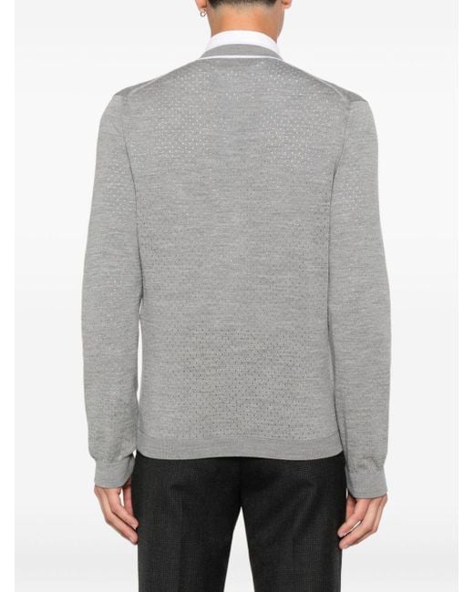 Gucci Gray Wool V-Necked Cardigan for men