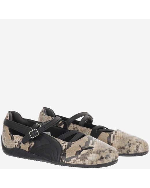 PUMA Black Ballet Flats Speedcat Animal Print Leather And Fabric