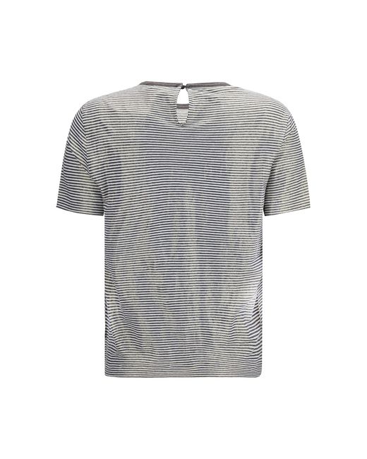 Brunello Cucinelli Gray Striped Short-Sleeve Crewneck T-Shirt Linen; Elastane T-Shirts