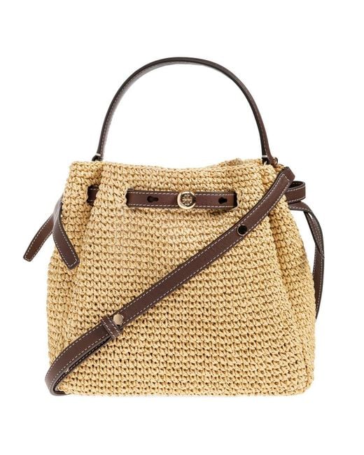 Tory Burch Metallic Romy Straw Bucket Bag