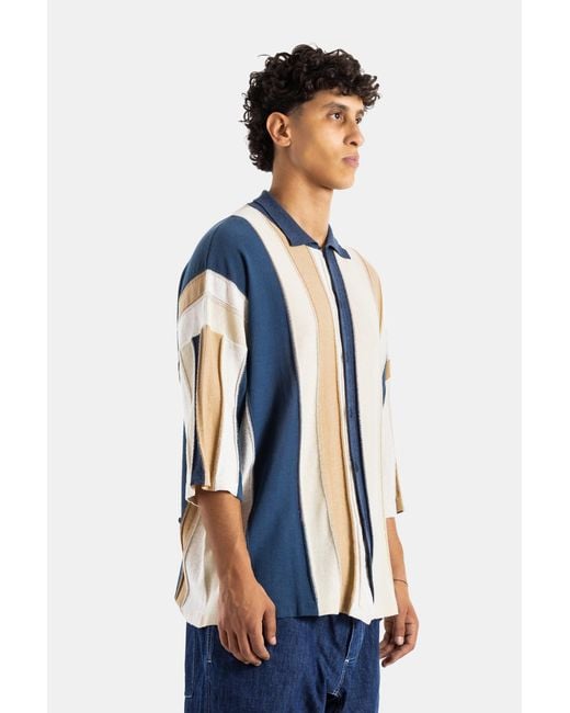 Casey Casey Blue And Striped Patchwork Shirt for men