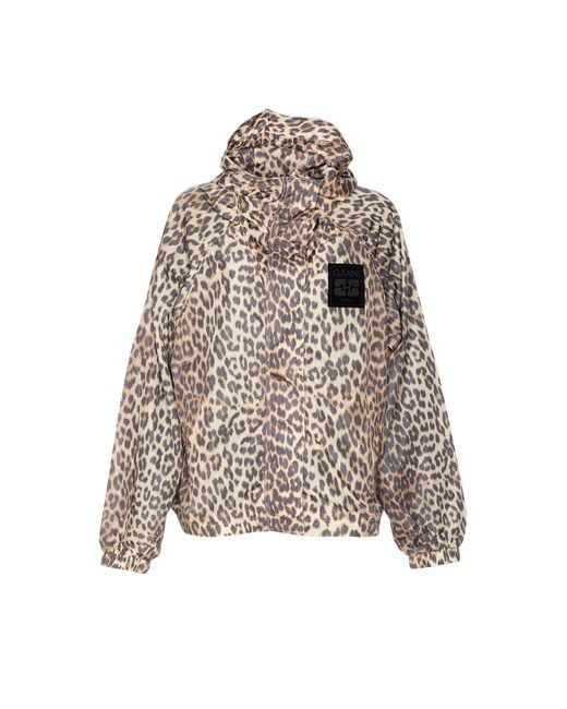Ganni Gray Leopard Print Nylon Jacket