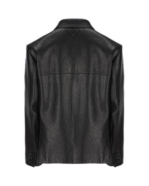 Prada Black Single-breasted Long-sleeved Leather Jacket for men