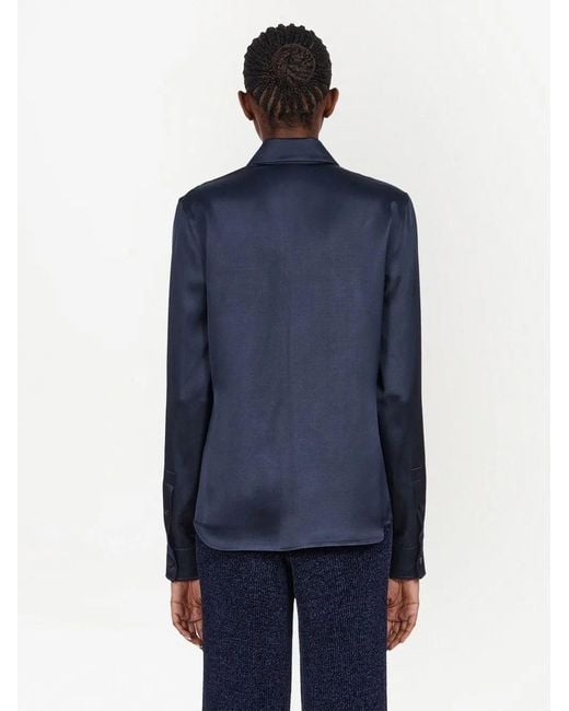Ferragamo Blue Satin Button-Up Shirt