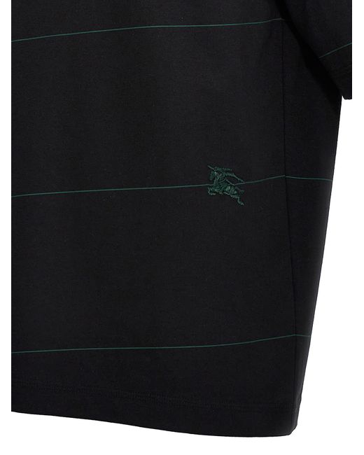Burberry Black Logo Embroidery Striped T-Shirt for men