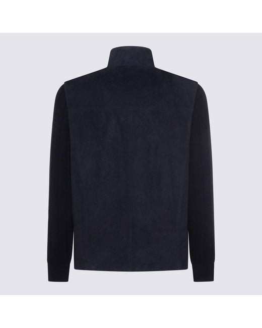 Eleventy Blue Leather Jacket for men