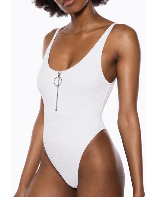white zip swimsuit