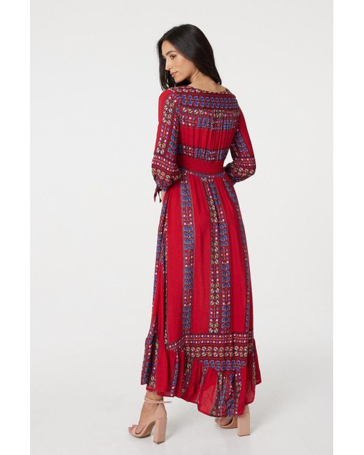 Boho Print 3/4 Sleeve Maxi Dress 